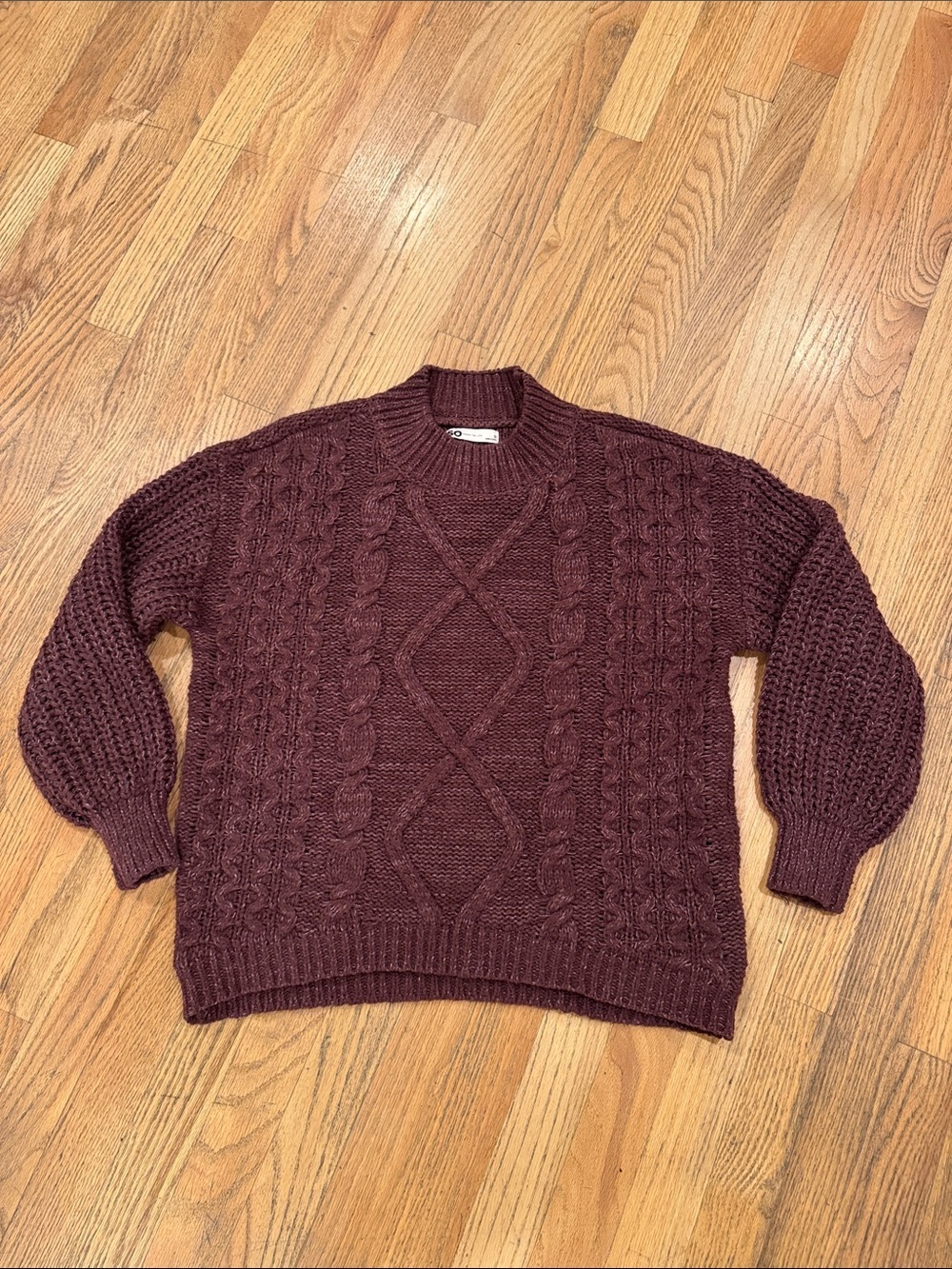 SO Burgundy Cable Knit Crewneck Sweater